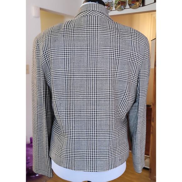IBE Womens Blazer Jacket 10 Vintage 90s Silk Wool Houndstooth Black Tan Y2K - Picture 8 of 9